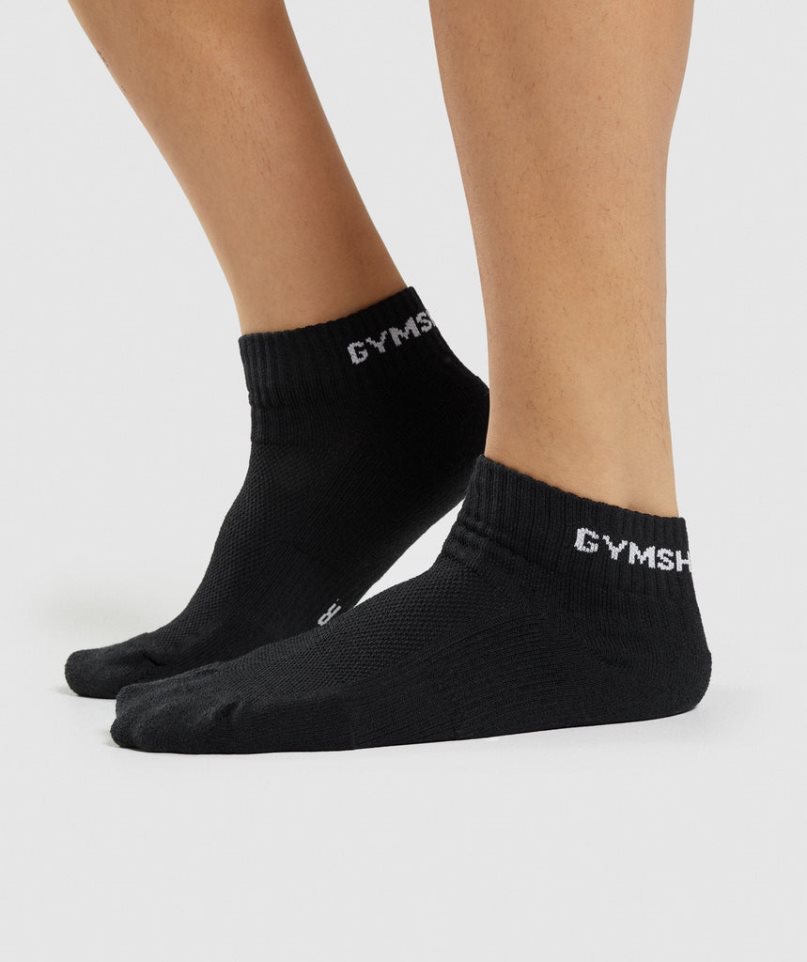 Gymshark Jacquard Quarter 3pk Socks Black | NZ 3LFATD